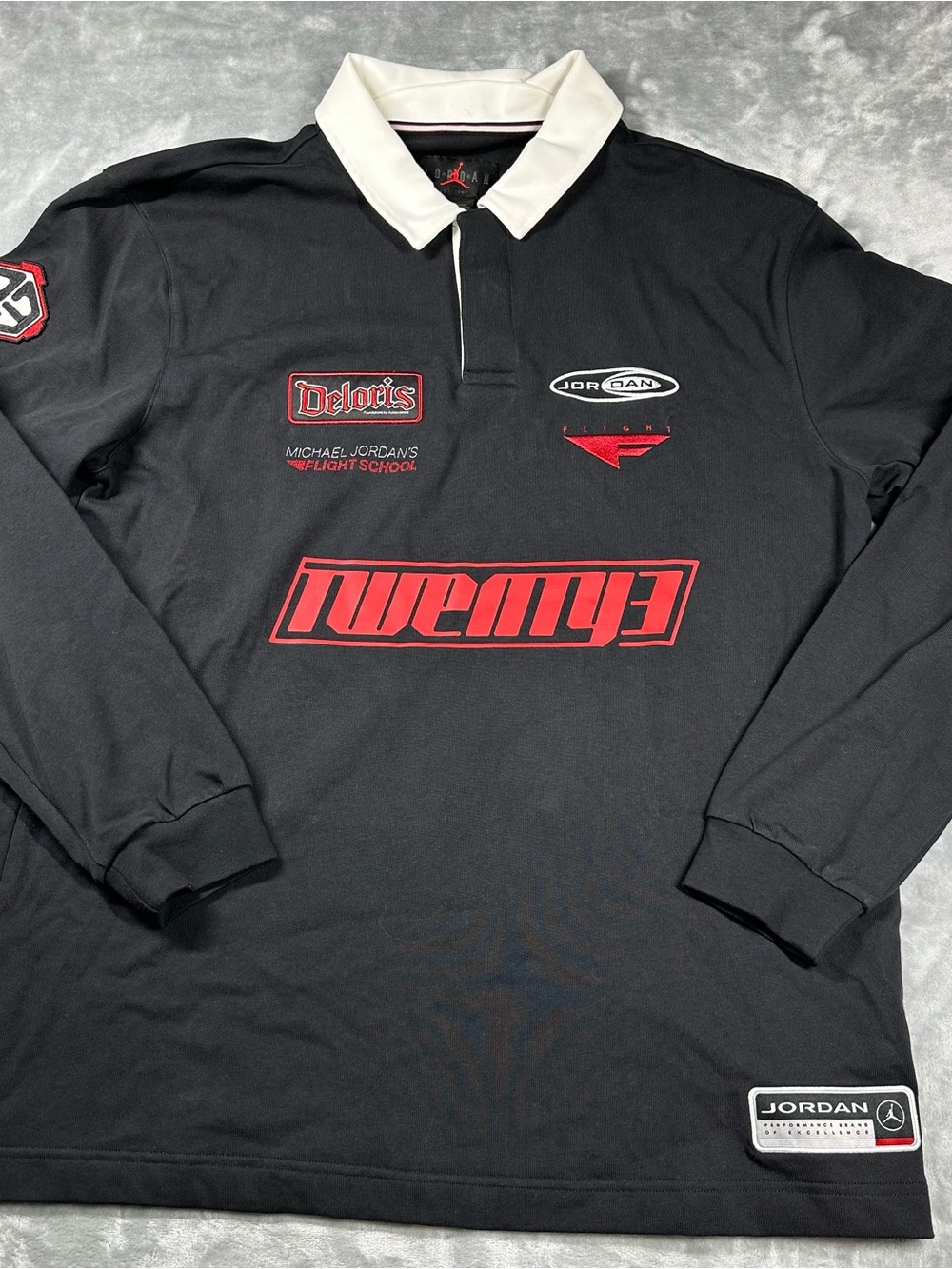 Jordan Flight School Long Sleeve Rugby Polo Black L